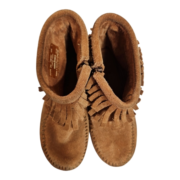 Minnetonka Brown Suede Fringed Booties Size 10 - Picture 7 of 8